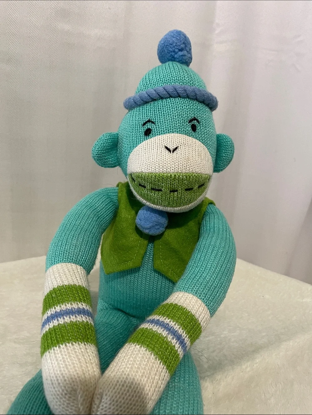 Midwest•CBK  Teal & Green Knit Sock Monkey Plush 22” tall